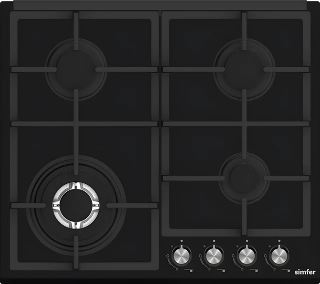 Simfer - Built-in Gas hob, 4 gas burners, Black Glass, 60cm - SMFBHGTR60