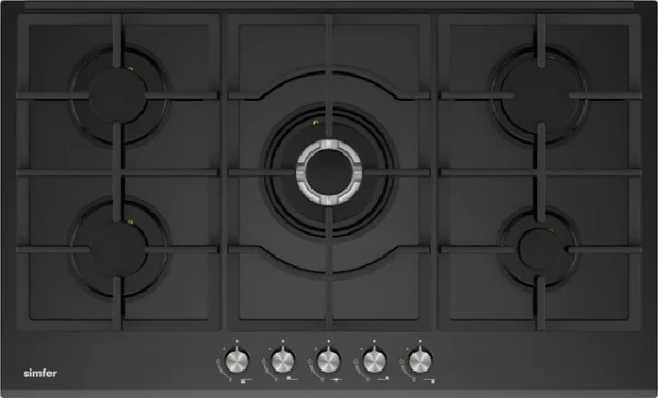 Simfer - Built-in Gas hob, 5 gas burners, Black Glass, 90cm - SMFBHGTR90